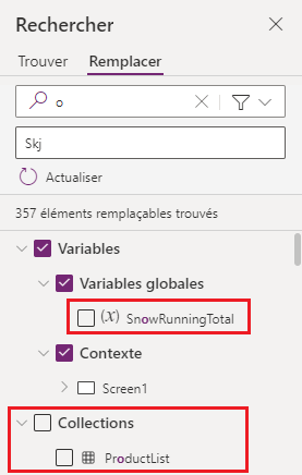 Affiner la liste des résultats à remplacer.