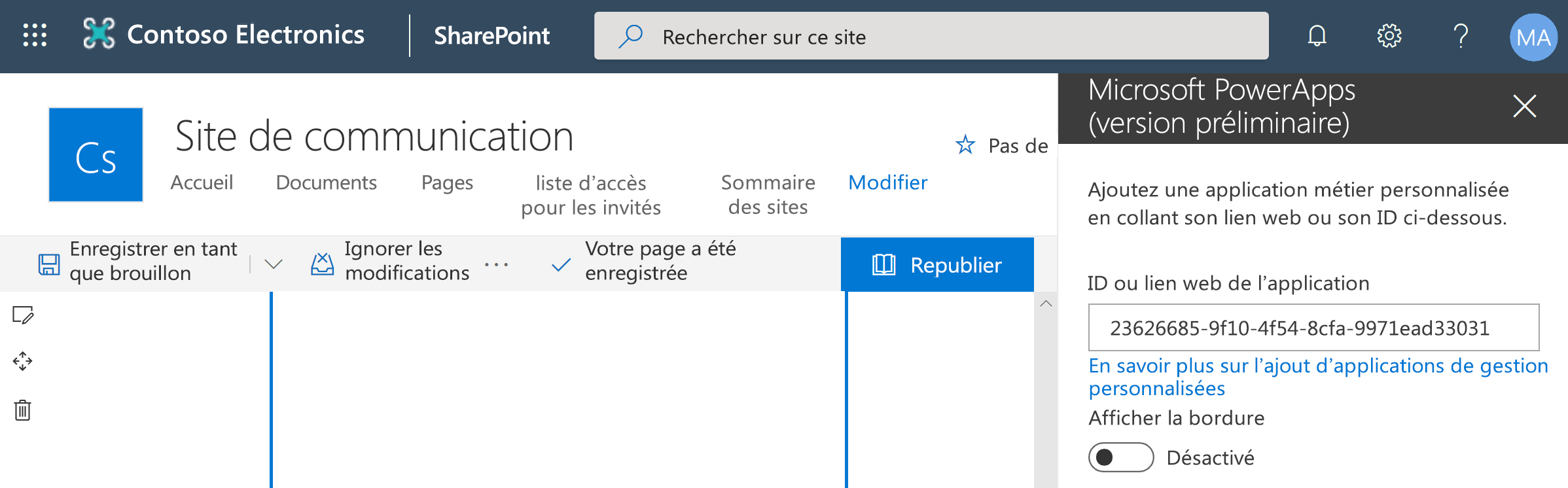 Incorporez une application canevas dans SharePoint pour les invités.