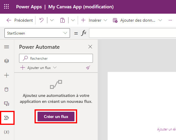 Capture d’écran montrant où se trouve la section Power Automate.