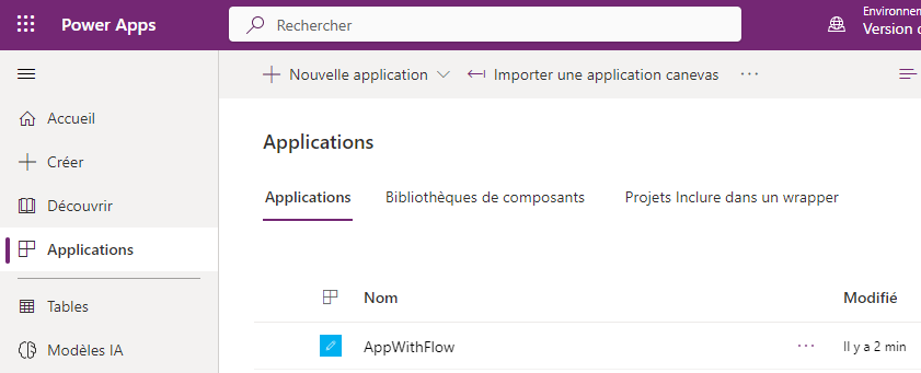 Capture d’écran montrant où trouver l’application Run AppWithFlow.