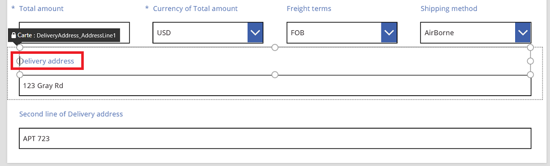 Modification du nom de l’étiquette de la première ligne de l’adresse de livraison de la commande client.