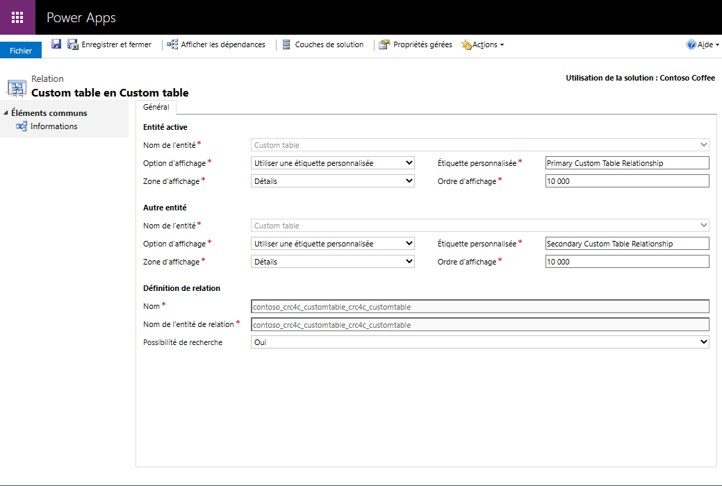 Configuration des relations de table auto-référentielle.