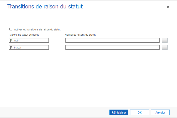 Exemple de transitions de raison de statut pour un incident.