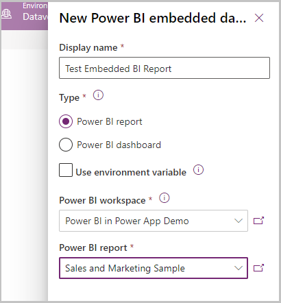 Saisissez le nom complet : Tester le rapport BI Embedded