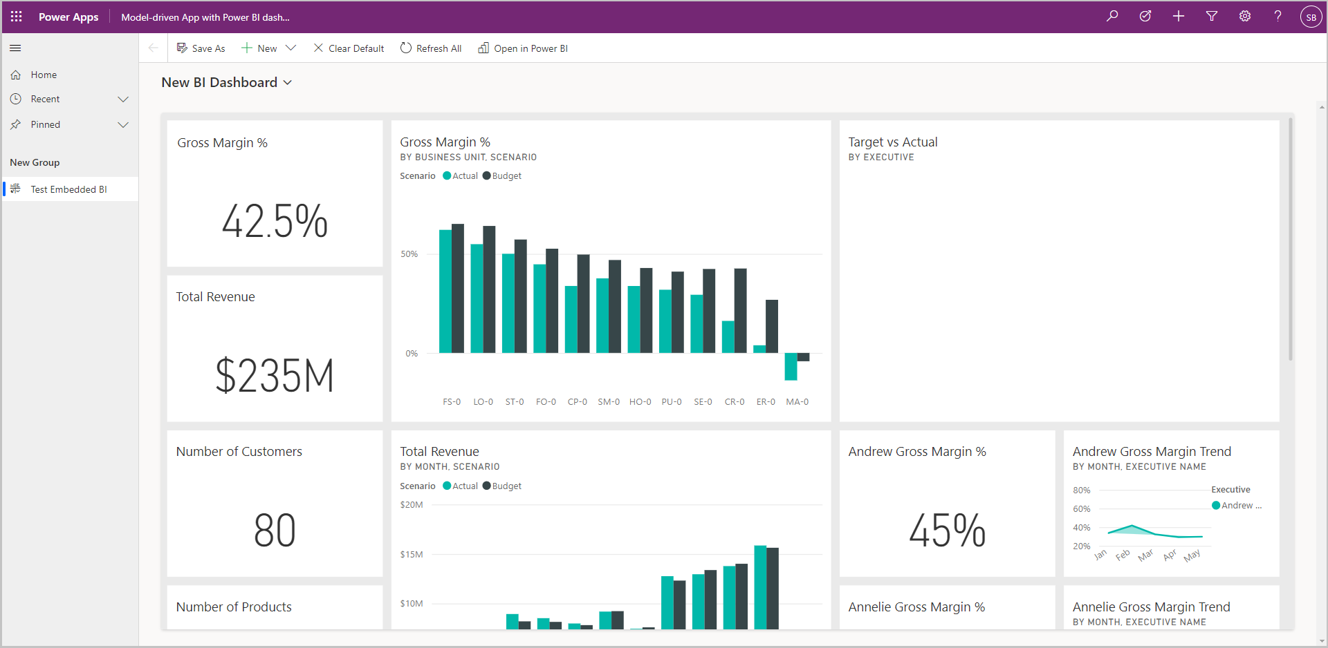 Sélectionner le rapport Tester le rapport Power BI Embedded dans la liste déroulante