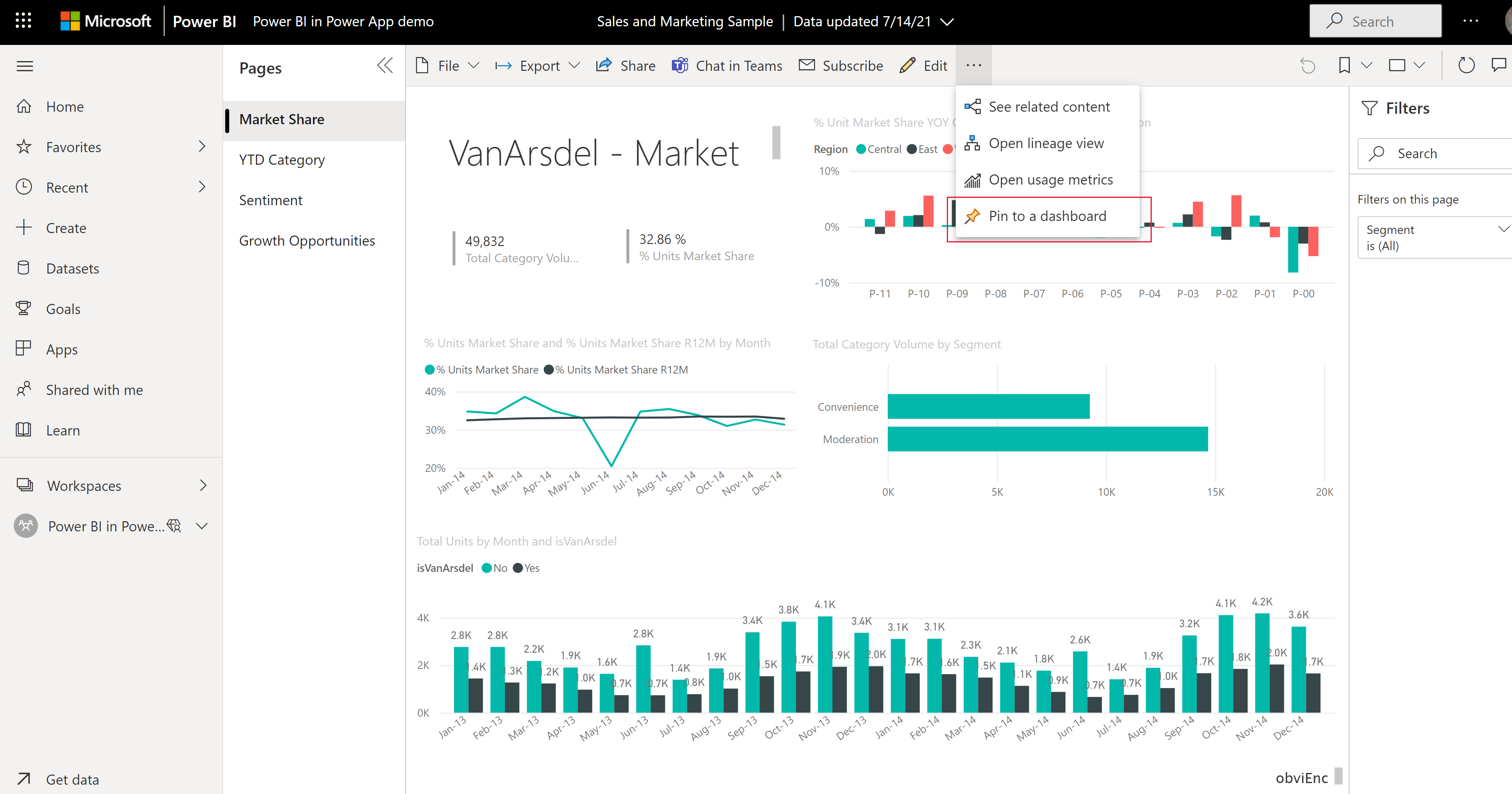 Sélectionner l’option Épingler au tableau de bord