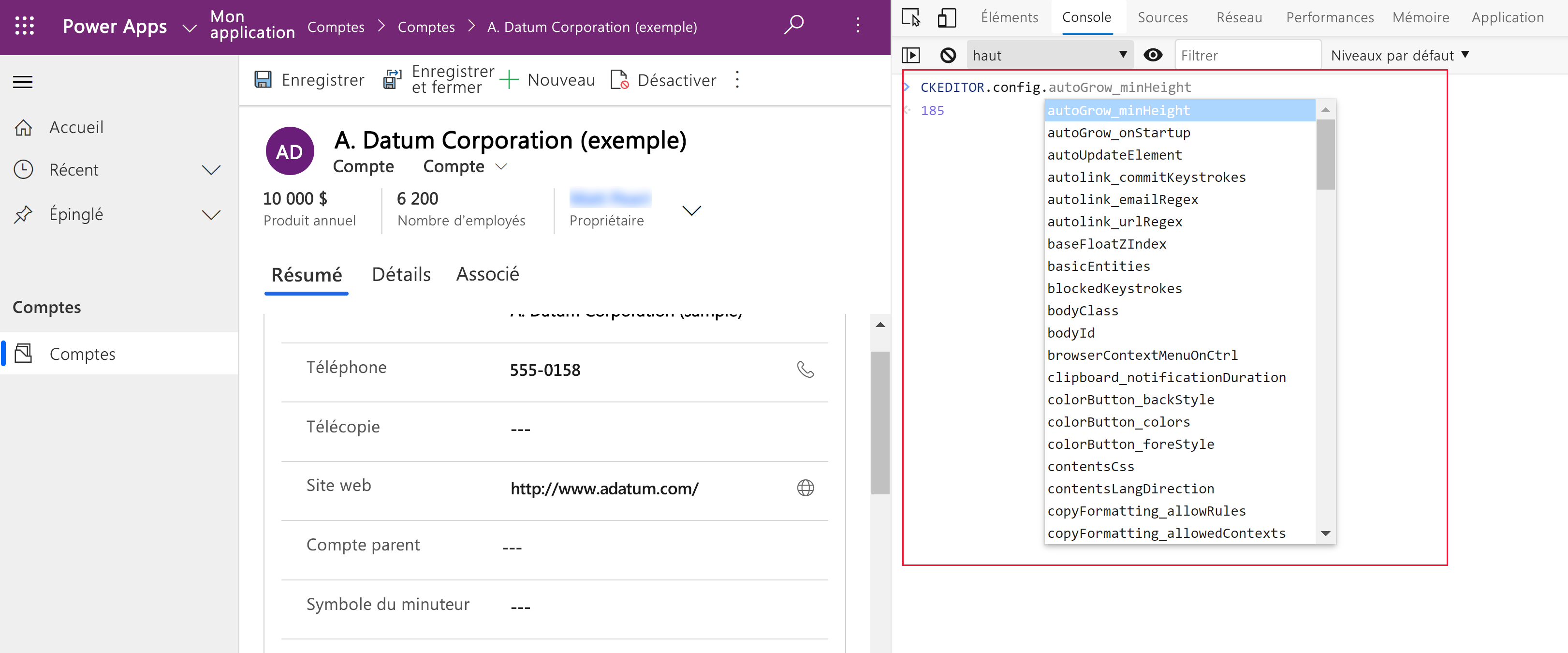 Liste des configurations CK Editor.