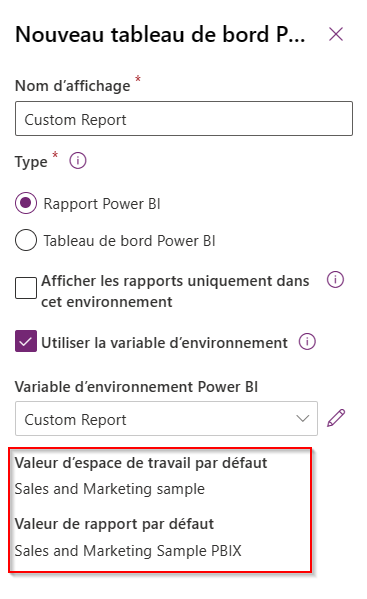 Aperçu de la valeur de la variable d’environnement Power BI Embedded.