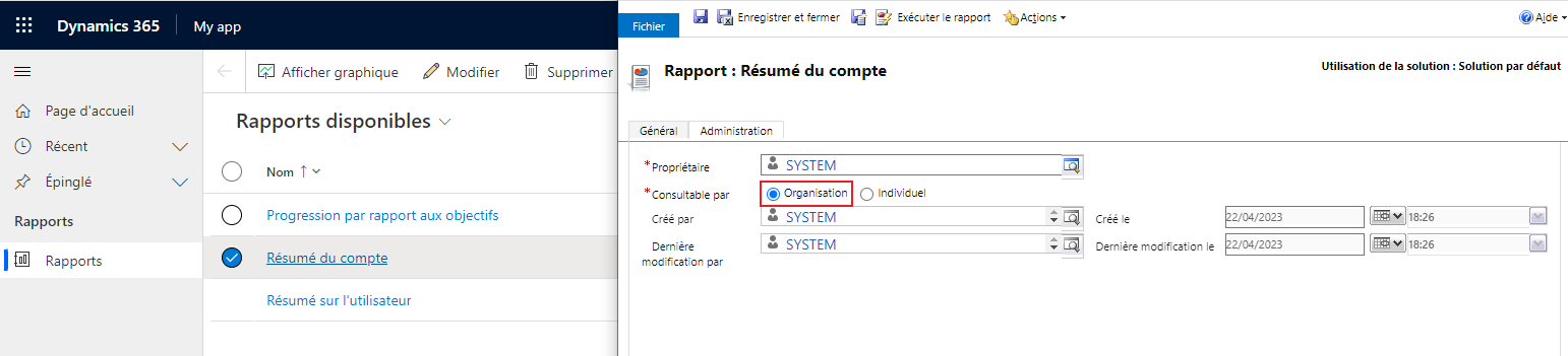 Visibilité du rapport au niveau de l’organisation.