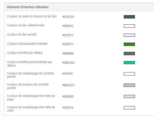 Couleurs de thème vert doux pour les éléments d’interface utilisateur.