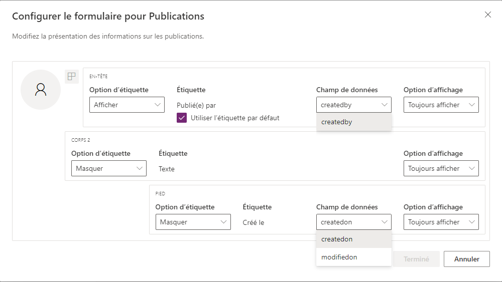 Configurer le formulaire pour les publications.