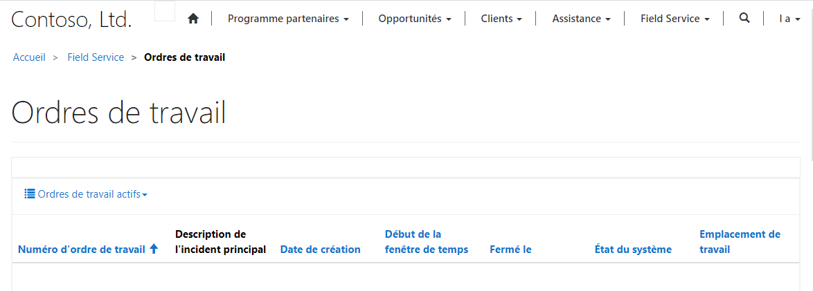 Afficher les ordres de travail dans un portail partenaire.