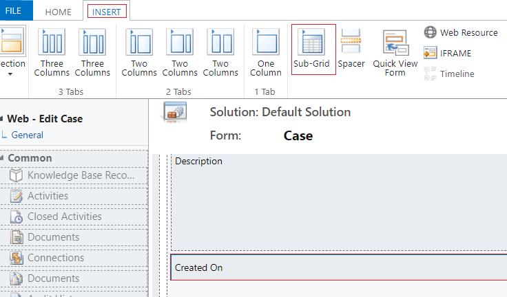 Ajouter une sous-grille au formulaire Web – Modifier l’incident.