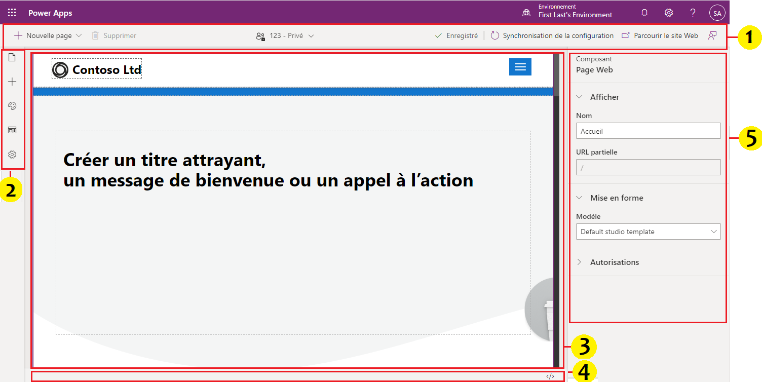 Anatomie du studio de portails Power Apps.