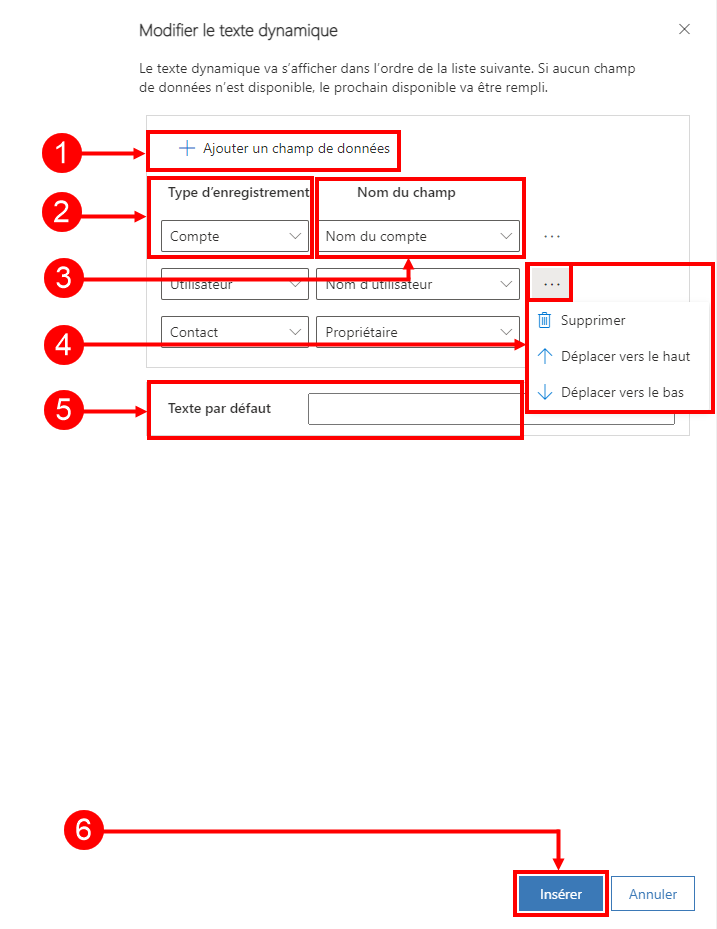 Comment insérer du texte dynamique dans un formulaire de modèle d’e-mail.