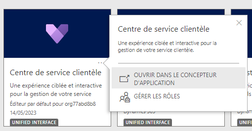 Sélectionner OUVRIR DANS LE CONCEPTEUR D’APPLICATION.