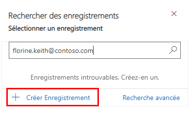 Volet Rechercher des lignes pour le destinataire de l’e-mail non résolu.