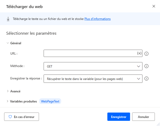 Capture d’écran de l’action Télécharger du web.