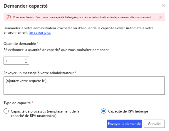 Demande de capacité hébergée