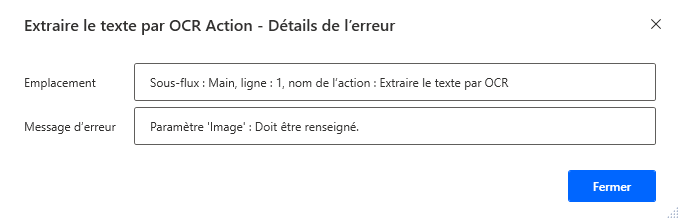 Capture d’écran de la boîte de dialogue Erreur du temps de conception.