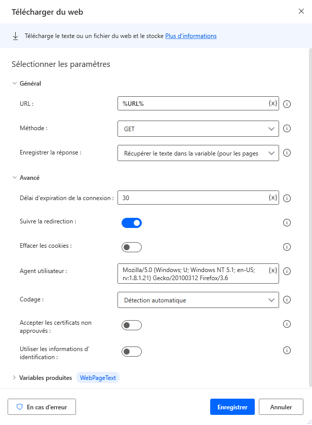 Capture d’écran de l’action Télécharger du web.