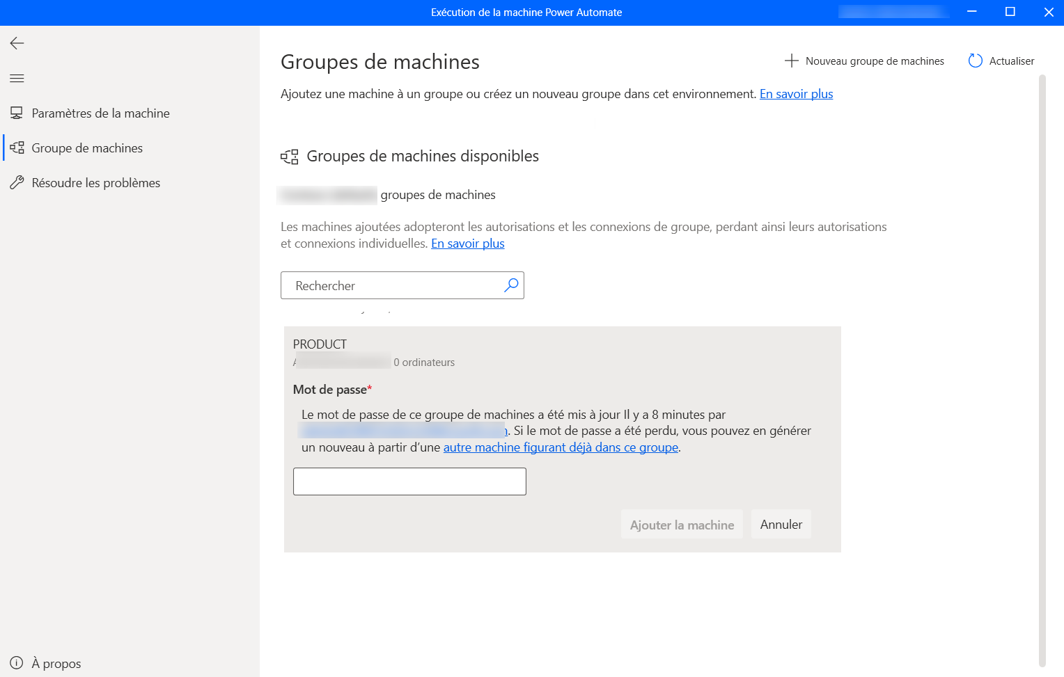 Capture d’écran de la boîte de dialogue d’ajout d’une machine à un groupe de machines.