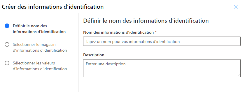 Capture d’écran de la définition du nom des informations d’identification.