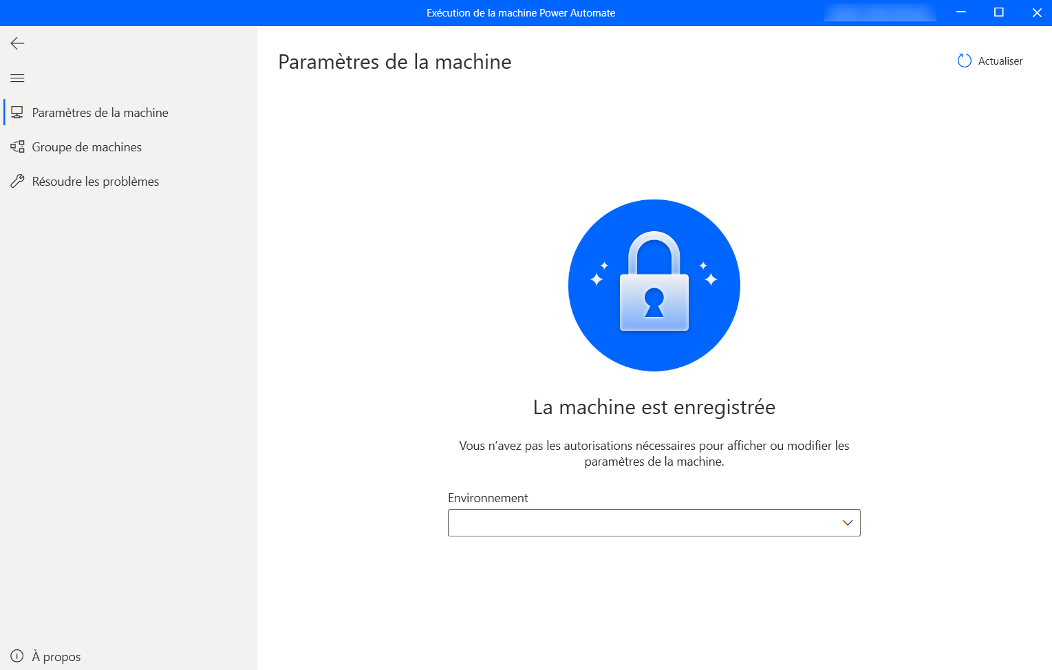 Capture d’écran du message La machine n’est pas enregistrée.