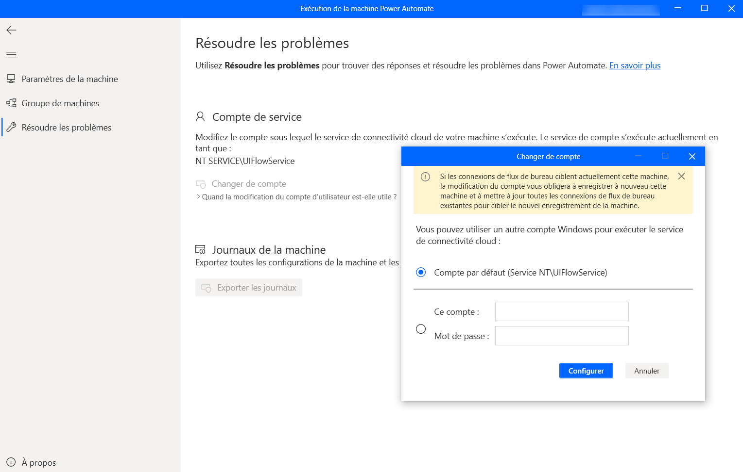 Capture d’écran de la boîte de dialogue de résolution des problèmes dans Power Automate.