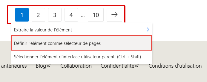 Capture d’écran de l’option permettant de définir un élément comme pager.