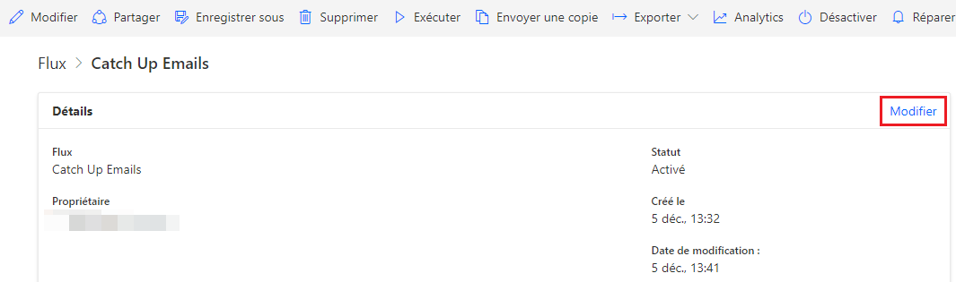 Capture d’écran du bouton Modifier dans la section des détails.