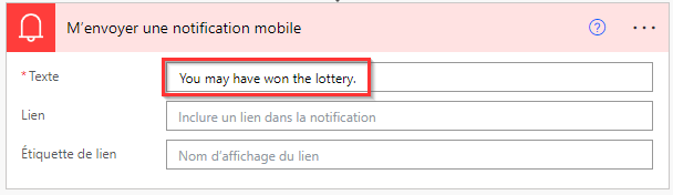 Capture d’écran qui affiche les détails d’une notification.