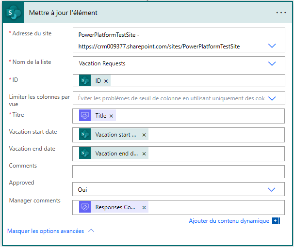 mettez à jour la configuration de l’élément.