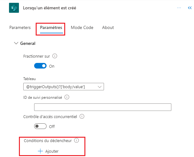 Capture d’écran qui montre le site du déclencheur dans Copilot.