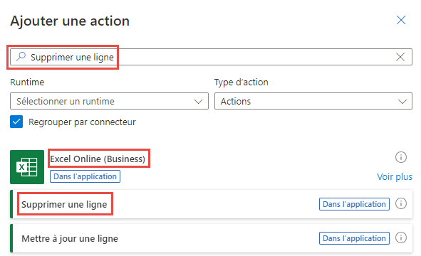 Capture d’écran de la suppression d’une ligne.