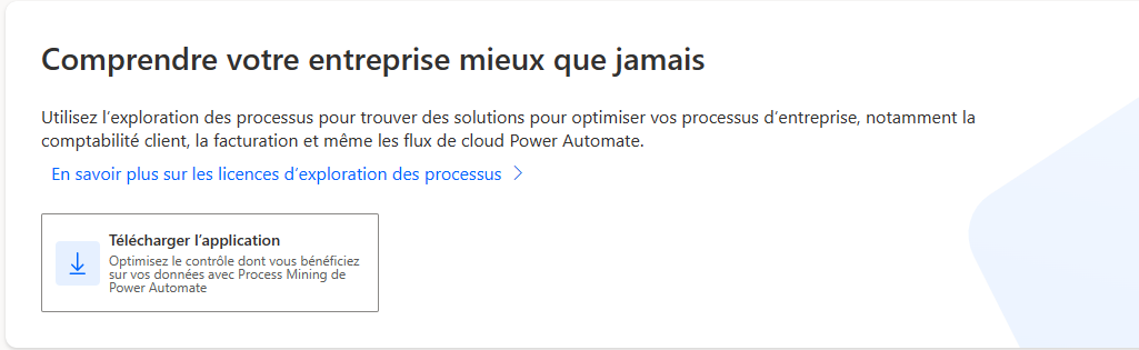 Capture d’écran de l’option « Télécharger l’application » dans Power Automate Process Mining.