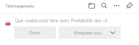 Capture d’écran de la sélection de l’option d’ouverture ou d’enregistrement du fichier PDF.