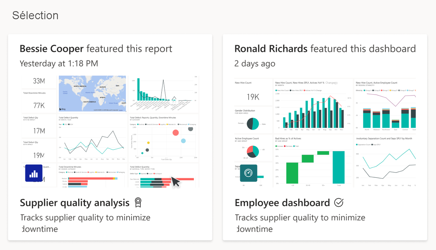 Contenu proposé Power BI dans la page d’accueil