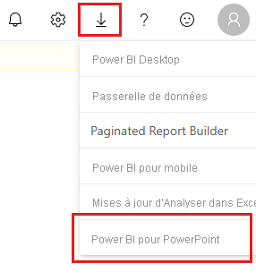 Capture d’écran de l’option de téléchargement du complément Power BI pour PowerPoint.