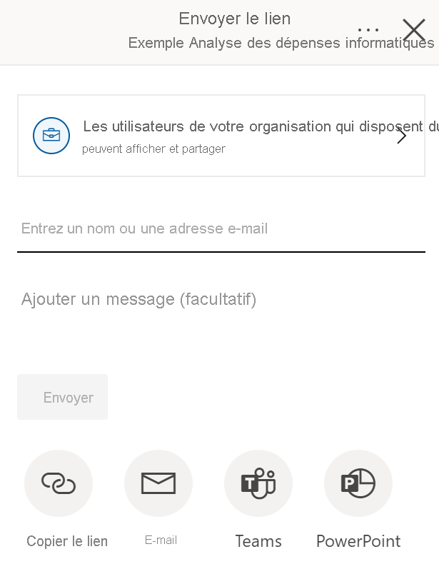 Boîte de dialogue Partager le lien.