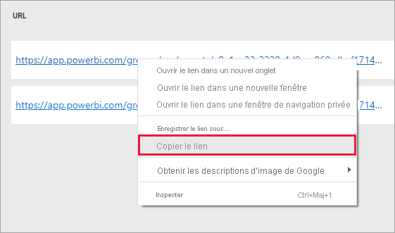 Capture d’écran montrant Copier les vues partagées.