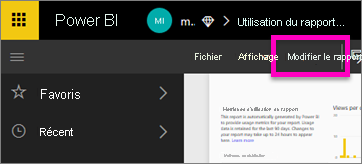 Capture d’écran montrant comment sélectionner Modifier le rapport.