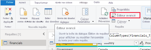 Capture d’écran montrant l’ouverture de l’Éditeur avancé.