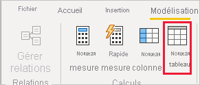 Capture d’écran montrant la sélection de New table (Nouvelle table).