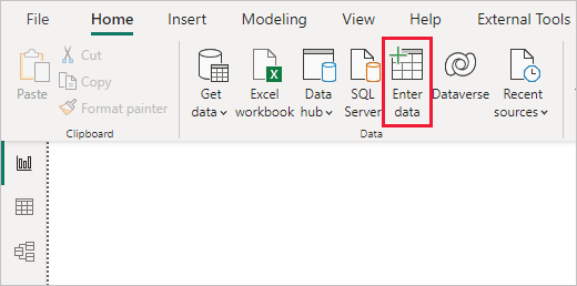 Screenshot shows the Enter Data item to select in the Home ribbon.