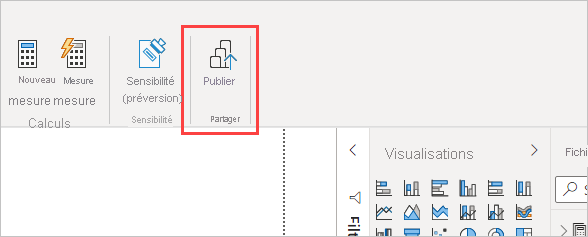 Capture d’écran montrant le bouton Publier dans Power BI Desktop.