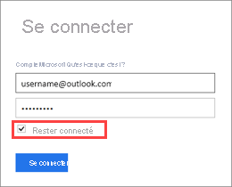 Capture d’écran de la boîte de dialogue de connexion, avec la case à Maintenir la connexion cochée.