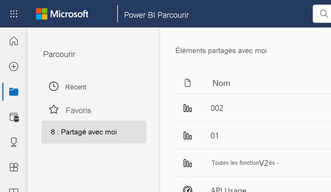 Volet de navigation de Power BI