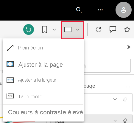 Capture d’écran des options du menu Affichage dans la barre d’action.