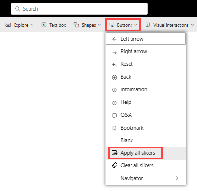 Capture d’écran montrant l’ajout d’un contrôle de bouton dans le service Power BI.